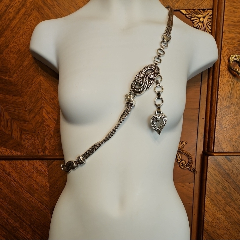 Brighton Womens Small/ Medium Silver-tone Decorative Heart  Chain Belt